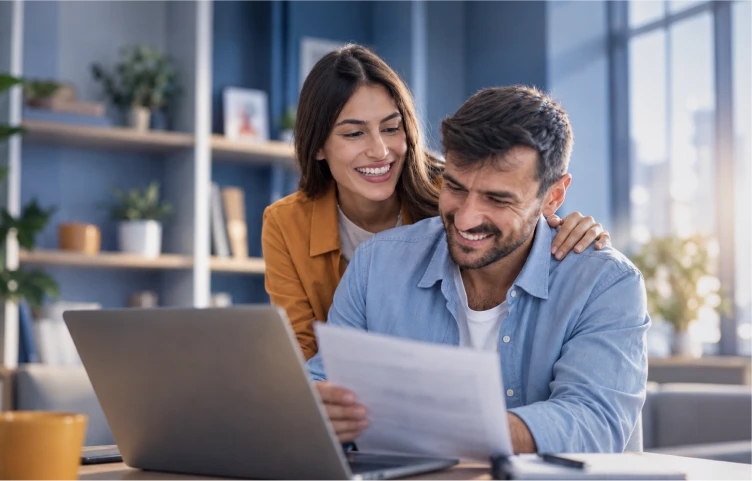 Casal verificando contas no computador